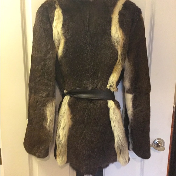 Yudofsky Furriers fur jacket with brown leather belt - Picture 2 of 4